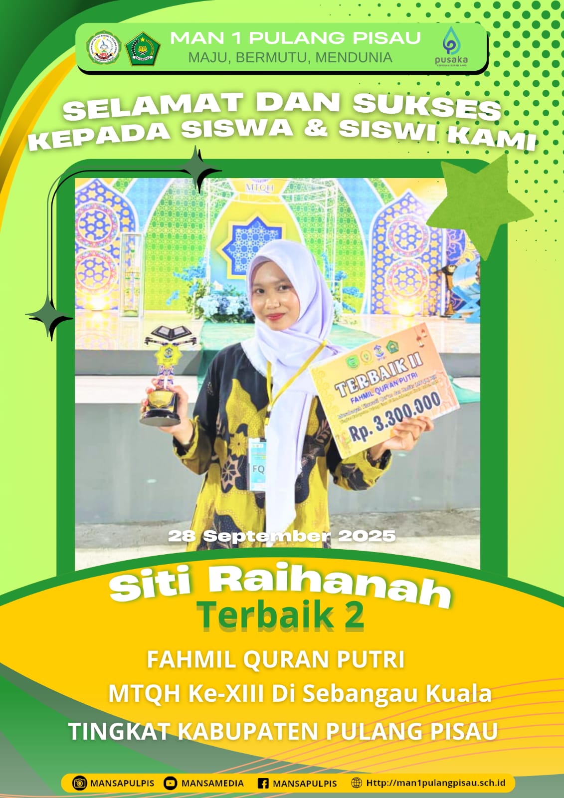 SISWI MAN 1 PULANG PISAU PLUS KETERAMPILAN MERAIH JUARA 2 DALAM MTQH KE-XIII TINGKAT KABUPATEN PULANG PISAU TAHUN 2025